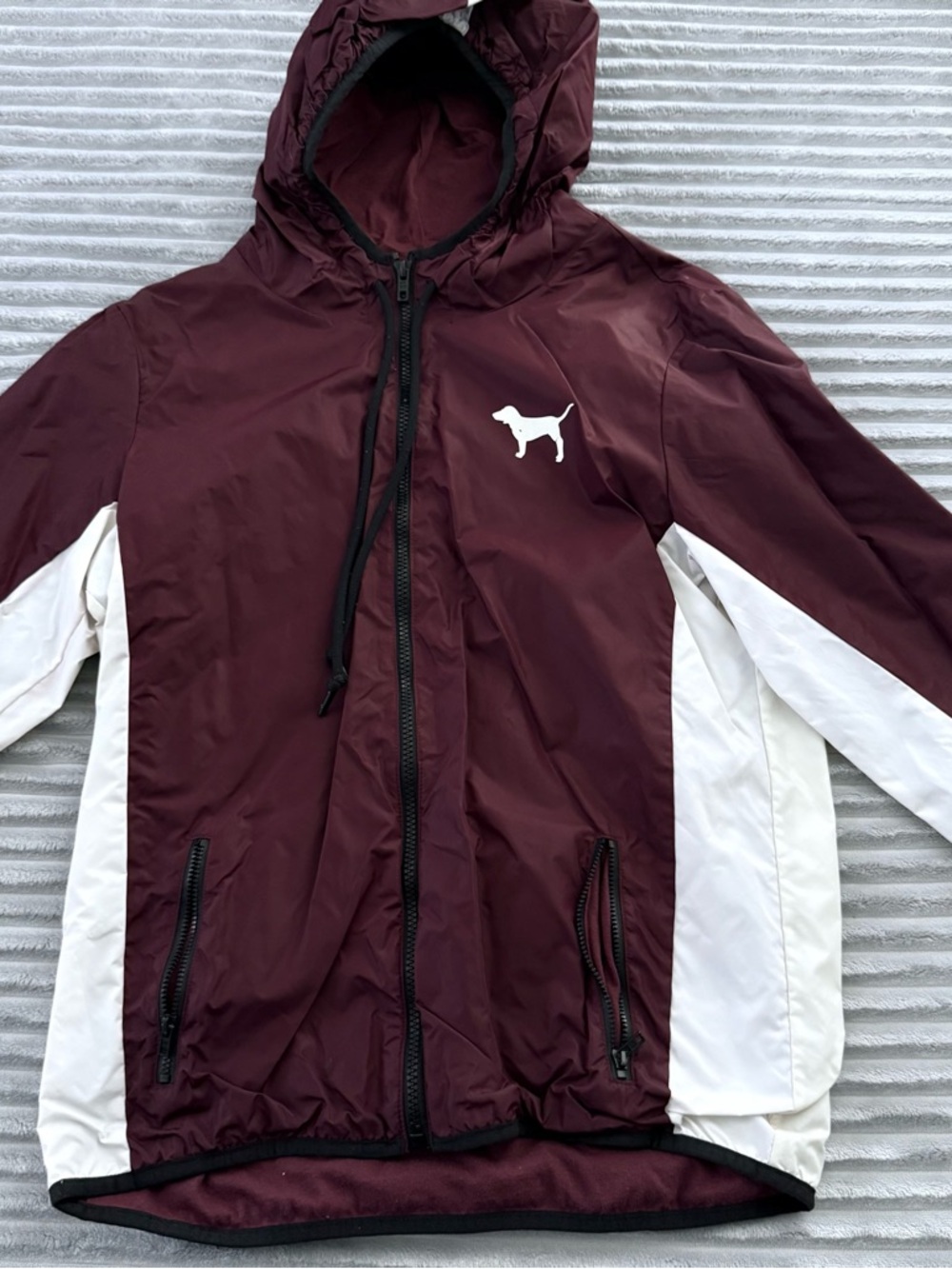 PINK Victoria's Secret Maroon and White Hooded Windbreaker